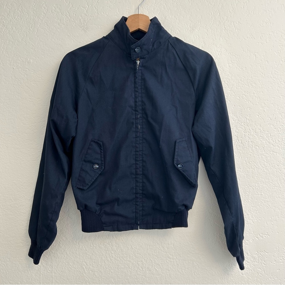 VTG Sir Jac Navy Harrington Jacket Women’s Plaid Lined Bomber Classic Mod Preppy